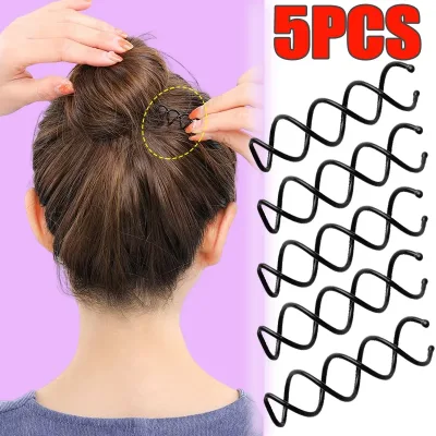 5pcs Magic Hair Styling Spiral Spin Hairpin Hairdisk Meatball Head Rubber Clip  Accessories for Women Girls Hair Braidin