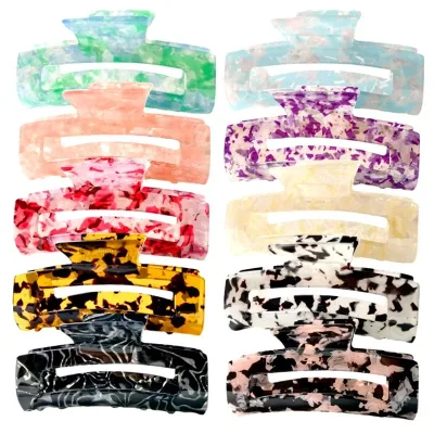8.3cm Fashion Rectangle Acetate Hair Claws Women Hair Accessories Colourful Plaid Ponytail Acetic Claw Clips For Girls