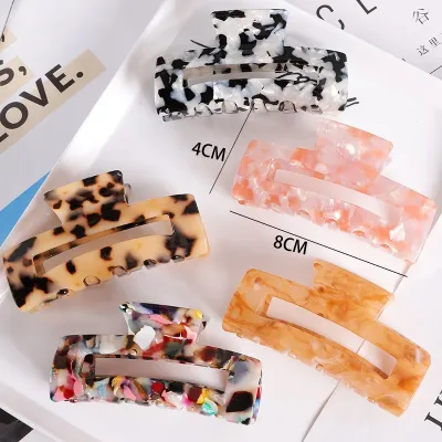 Fashion Rectangle Acetate Hair Claws Women Hair Accessories Colourful Hollow Out Plaid Ponytail Acetic Claw Clips For Gi