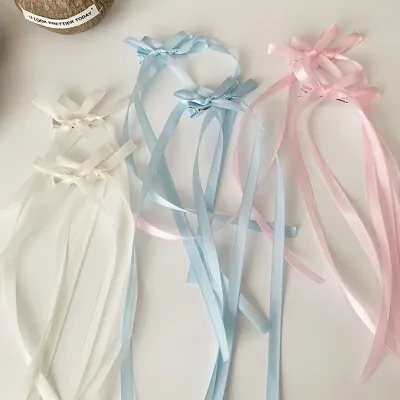 2Pcs Fashion Long Ribbons Braided Bows Hair Clips Hairpins For Women Girls Ponytails Holder Cute Headwear Hair Accessori