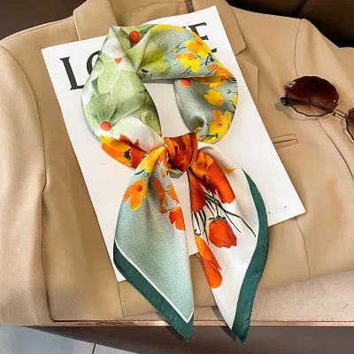 70x70cm Silk Scarf Square For Women Fashion Floral Printed Shawl Wrap Spring Summer Neckerchife Hair Band Lady Winter Sc