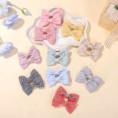 2PCS/Set New Girls Cute Plaid Print Hairpins for Kids Children Sweet Headband Hair Clips Barrettes Fashion Bow Hair Acce
