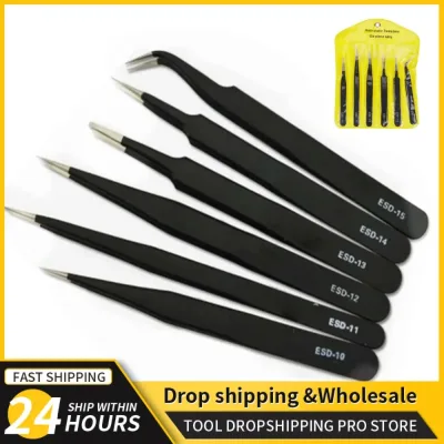 2/6pcs Precision Tweezers Set ESD Anti-Static Stainless Steel Tweezers Repair Tools for Electronics Repair Soldering Cra image 1