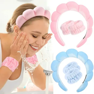 Microfibre Puffy Spa Headband for Washing Face — 3-Pack