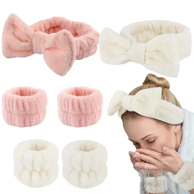 Wash Face Headbands For Women Coral Fleece Hair Bands Cuff Waterproof Bands Absorbent Wristbands Head Band Hair Accessor