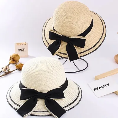 Panama Hats Women's Beach Straw Hat With Large Brim, Sun Shading, And Fashionable Outdoor Bow Summer Cap H65