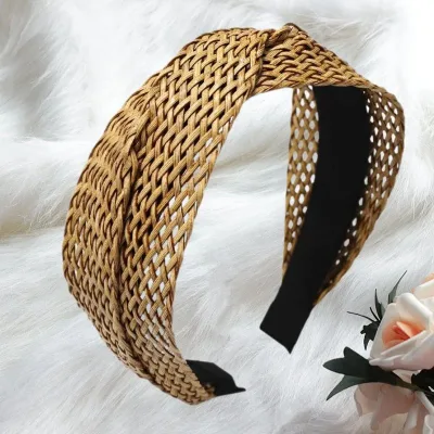 Beach Style Straw Headband Bohe Hair Band Weaving Cross Hair Hoop Summer Women Hairband Wide-Brimmed Headwear Hair Acces