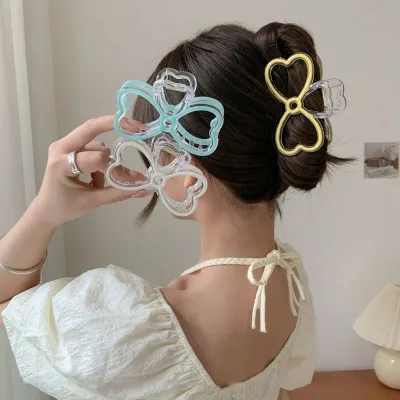 Oil Drip Bow Hair Clip Jelly Clear Crab Barrette Ponytail