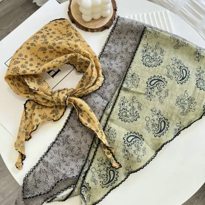 Summer Print Flower Neck Scarf Shawl Triangle Hair Head Wrap Headband Handkerchief Hair Ties Bandanas Hair Ribbon For Wo