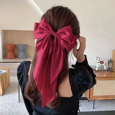 2023 New Women Large Bow Hairpin Summer Chiffon Big Bowknot Stain Bow Barrettes Women Solid Color Ponytail Clip Hair Acc