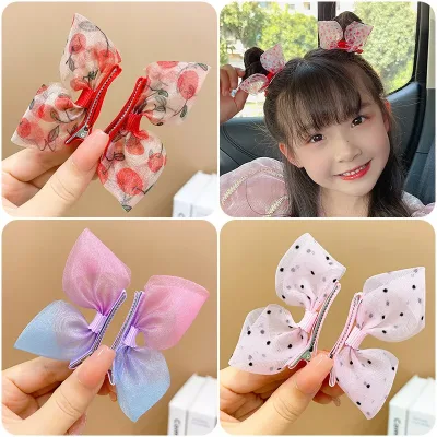2PCS New Lovely Princess Gradient Color Bow Girls Hairpins Children Headwear Hairgrip Hair Clips Barrettes Hair Accessor