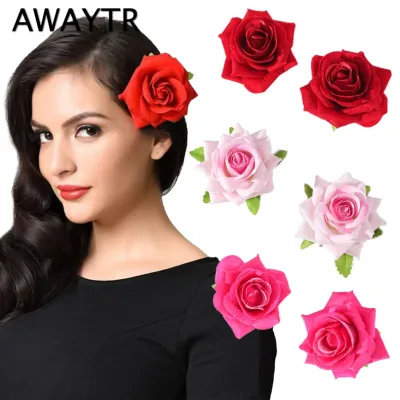 AWAYT Double Rose Flower Hair Comb Bridal Wedding Prom White Red