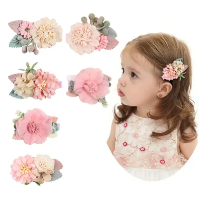 Hair Clips 3pcs/set Mesh Flower Hair Clips for Girls Boutique Artficial Floral Hairpins Kids Headwear Children Hair Acce