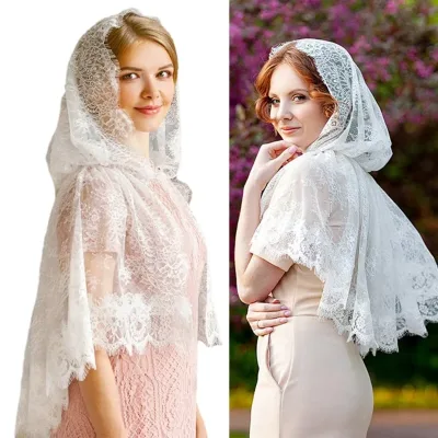 Wedding Church Lace Hooded Shawl Sun Protection Scarf for Women