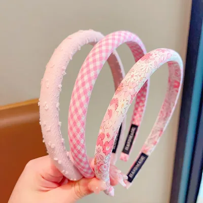 3 Pcs/Set New Women Girls Plaid Floral Colors Broadside Hairbands Sweet Children Vintage Cute Hair Hoop Kids Hair Access
