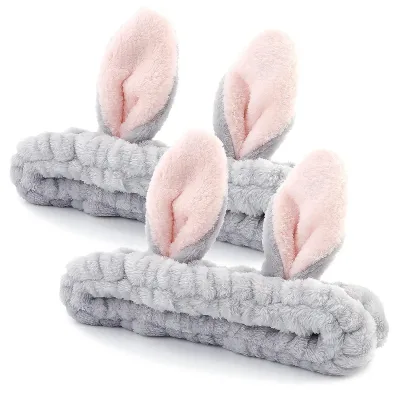 Face Wash Headbands for Women Girls Cute Rabbit Ears Hairbands Makeup Headwrap Coral Fleece Spa Head Bands Hair Accessor