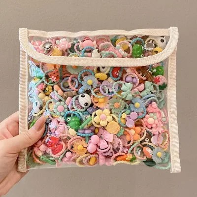 50-Pack Cartoon Fruit Animal Rubber Hair Bands Girls Kids Gift Set