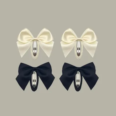 Black and White Satin Bow Hair Clips for Girls