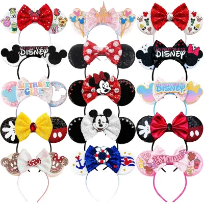 Disney Mickey and Minnie Mouse Sequin Bow Headband Girls Women