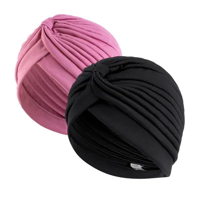 2pcs/lot Stretch Turbans Head Beanie Cover Twisted Pleated Headwrap Assorted Colors Hair Cover Beanie Hats for Women Gir