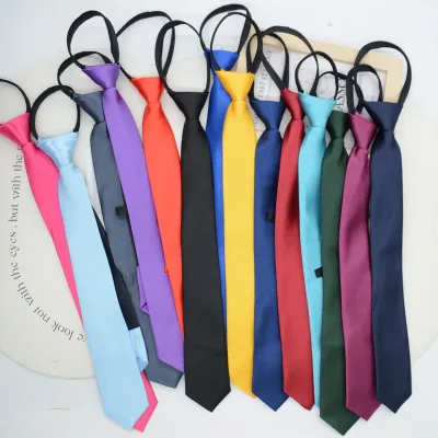 Slim Zipper Tie for Women 5cm Narrow Polyester Lazy Necktie
