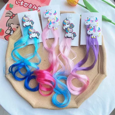 2pcs New Princess Unicorn Multicolour Wig Girls Hairpins Cute Child...