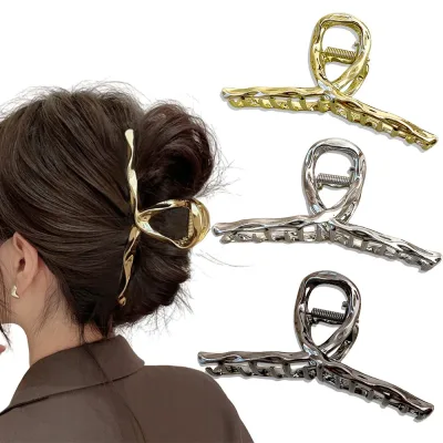 New 2023 Simple Cross Women Claw Clips Metal Gold Silver Large Medium Shark Crab Clamps Hairgrip for Thick Thin Hair Acc
