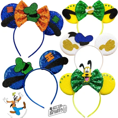 Disney Pluto Ears Headbands For Women Carnival Cosplay Goofy Hat Hairband Girls Sequins Bow Bone Hair Accessories Adult 