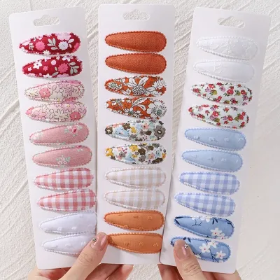 10-Pack Newborn Baby Hair Bow Snap Clips Fabric Plaid Cotton