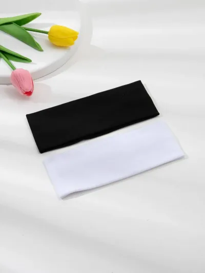 Wide Knit Elastic Headbands for Women Black and White — 2 Pack