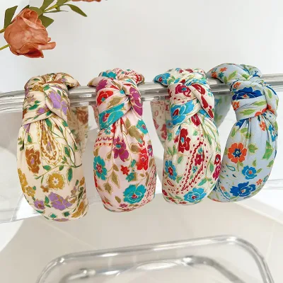 Colorful Autumn  Satin Flower Sponge Big Knot Hairband Headband Adult Hair Accessories Hair Jewley