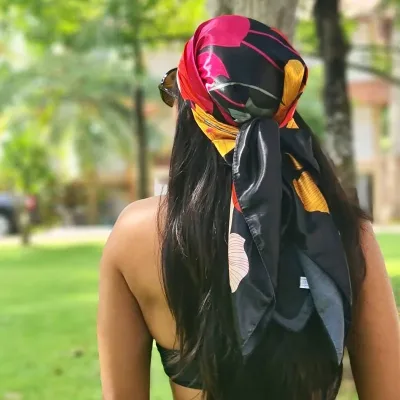 Silk Bandana Print Square Hair Scarf Designer Style