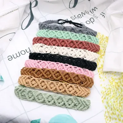 Braided Rope Headwrap Turban Small Daisy Elastic Hair Band Bohemian Headband Women Hair Scarf Crochet Bandana Macrame Ha