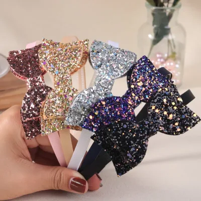5pcs Girls Hair Bows Headbands Glitter Bows Hairbands Fashion Children Kids Teeth Plastic Headband Girls Kids Hair Acces