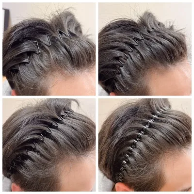 1Pcs Hair Bands Unisex Wave Shaped Hairband Face Washing Headdress Hair Hoop Simplicity Non Slip Black Metal Spiral Head