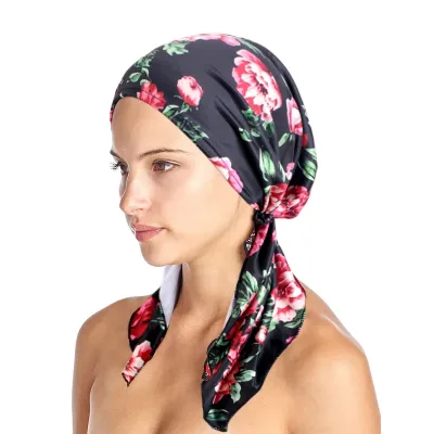 New Women Printed Pre-Tied Turban Cap Muslim Hijab Inner Caps Hair Loss Cover Beanies Bonnet Long Tail Headscarf Strech 
