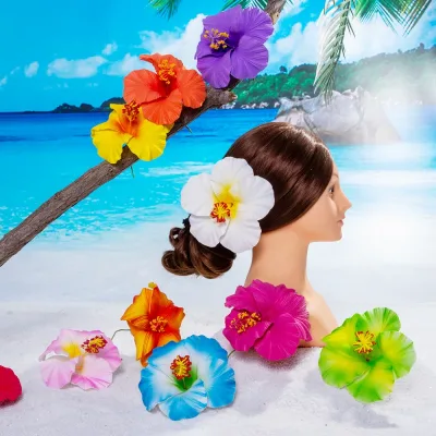 11Pcs 6.3 Inch Large Hibiscus Foam Flower Hair Pick Hula Dancer Headwear Luau Beach Wedding Hawaiian Party Hair Accessor