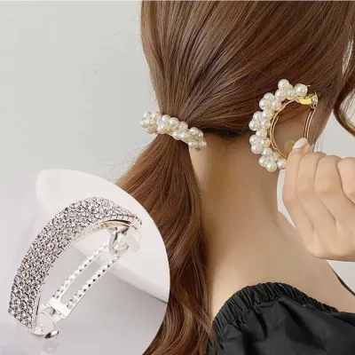 Haimeikang Fashion Girls Metal Rhinestone Hair Clips For Women Hair Barrettes Ponytail Clip Hairpins Pearl Hair Accessor