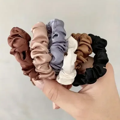 6Pcs Elegant Women's Multi Color Small Intestine Hair Circles Solid Color High Elastic Comfortable Curled Hair Ties Hair
