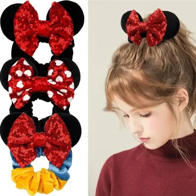 2024 New Fashion Mouse Ears Velvet Hair Scrunchies Girls Rope Ponytail Holder Christmas Headband Festival Elastic Hairba
