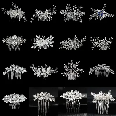 New Silver Alloy Hair Comb Handmade Pearls Rhinestones Fashion Metal Headpiece Elegant Hair Jewellery Accessory For Wome