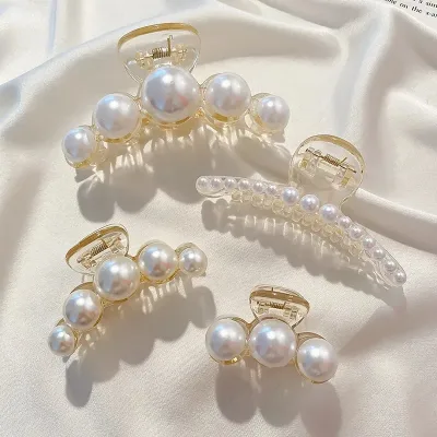 Big Pearl Hair Claw Clip Korean Cross Design for Women