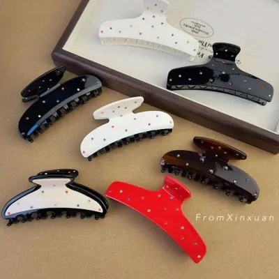 Korean Versatile Colorful Diamond Acetic Acid Claw Clip French Light Luxury Diamond Inlaid Back Spoon Pan Hair Shark Cli