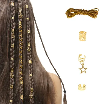 36pcs set Braiding Hair jewelry, Vintage Hollow Metal Hair Rings For Hair Ropes For Dreadlock Hair Styling Accessories F
