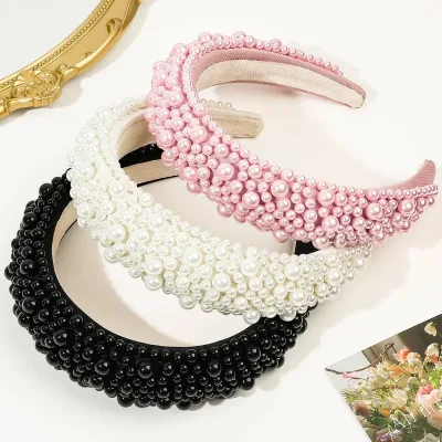 Luxury Pearl HairBands for Women Korean Fashion Black White Beaded Headband Small Pearl Wedding Hair Jewelry Accessories