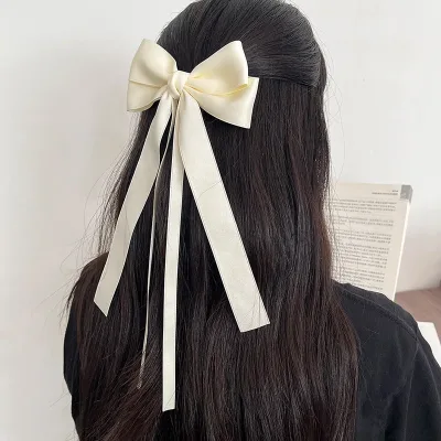 Vintage Large Bow Hair Clip Trend Long Ribbon Hairpins Barrettes Headwear For Women Girl Hair Accessories Wedding Jewelr