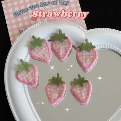 Sweet Girl Pink Strawberry and Bow Hair Clips Cute Cloth Art Strawberry Hairpins Hair Clips Girl's Heart Headwear Access