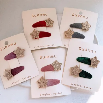 1 Set Korea Cute Star Hair Clip For Kids Velvet Hairpin Girls Snap Hairclip Baby Pink Bangs Star Clips children Hair Acc