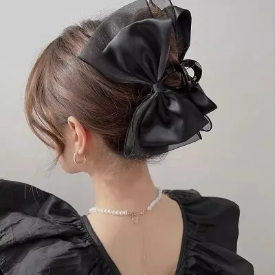 Mesh Tulle Bow Hair Claw Clip Elegant Ponytail and Braid