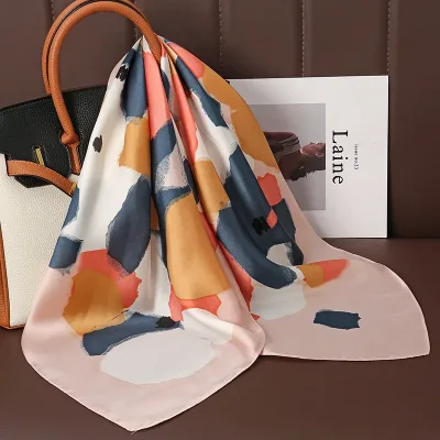 Luxury Print Satin Silk Square Scarf for Women Shawl Hijab Neckerchief Female Hair Ribbon Headband Fashion Wrap Bandana 